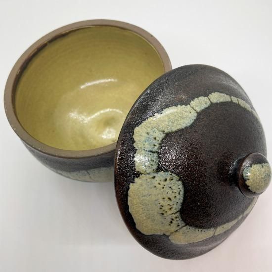 龍門司焼 a690 姶良市の伝統工芸品「龍門司焼」黒釉青流の大皿(9寸皿