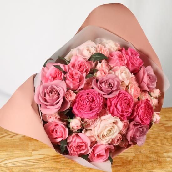 大切な方への贈り物に！ 南大隅町産 バラのブーケ 約30本（ピンク系