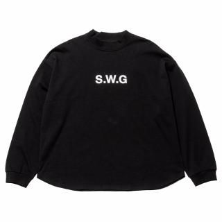 HI NECK LONG TEE, BLACK