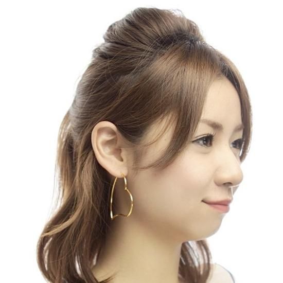 18K ハート フープピアス イエローゴールド 大きめ 50mm