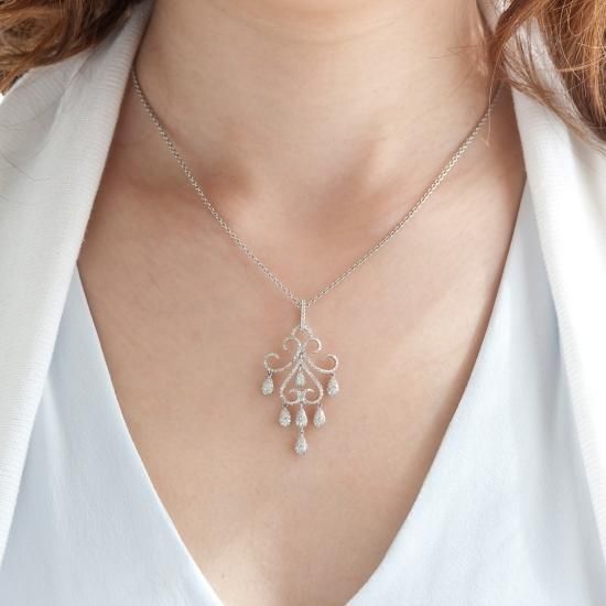 K18WG シャンデリア ペンダントトップ ダイヤモンド 1.19ct