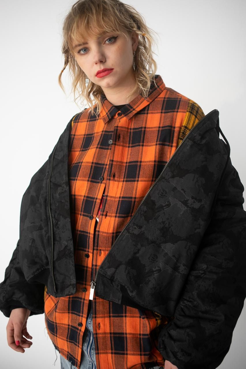 72▢ROY REFLECT OVERJOYチェックハーフPT TS0523-6 2WAYバックジップチェックシャツ - ROY reflect overjoy