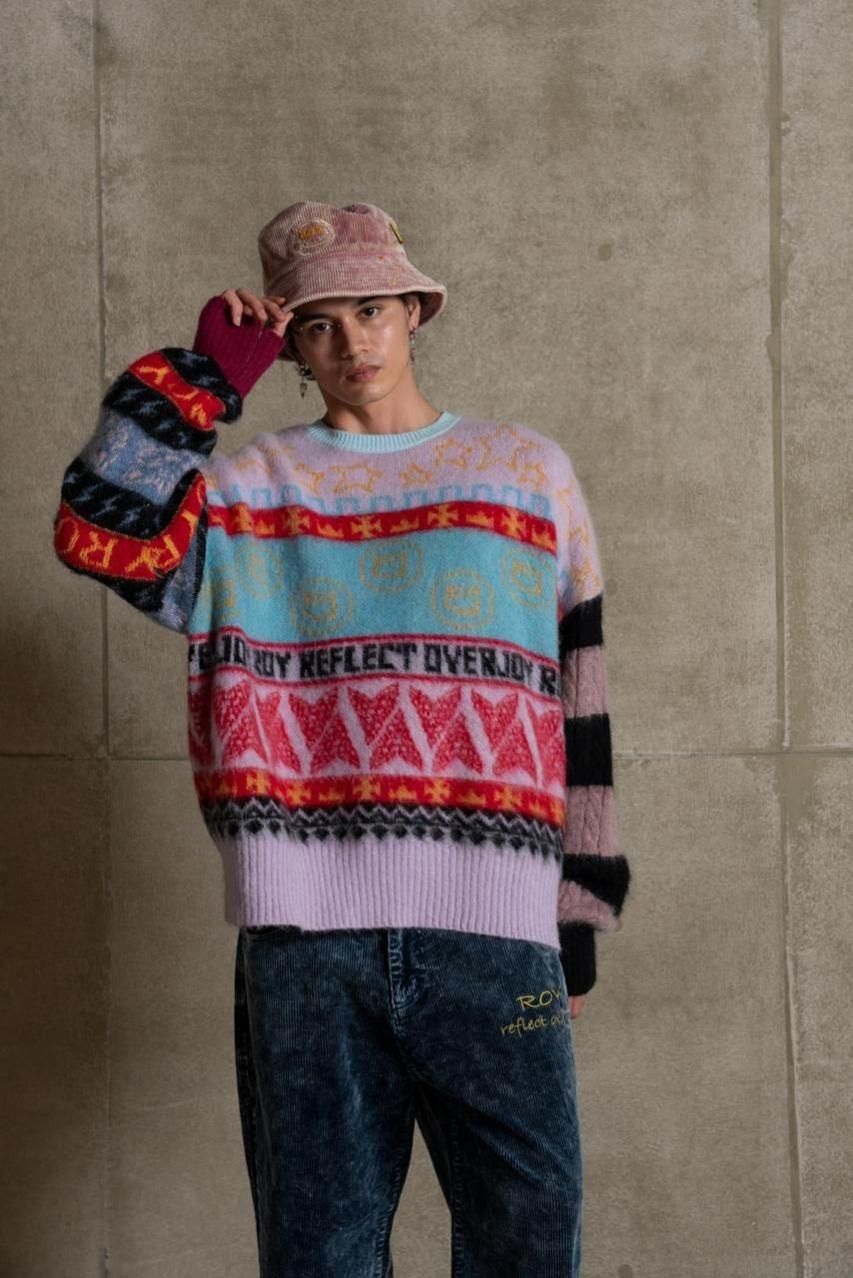 【スペシャル】KHOKI 21AW パッチワーク モヘア ニット マルチカラー モヘア総柄ニット - ROY reflect overjoy