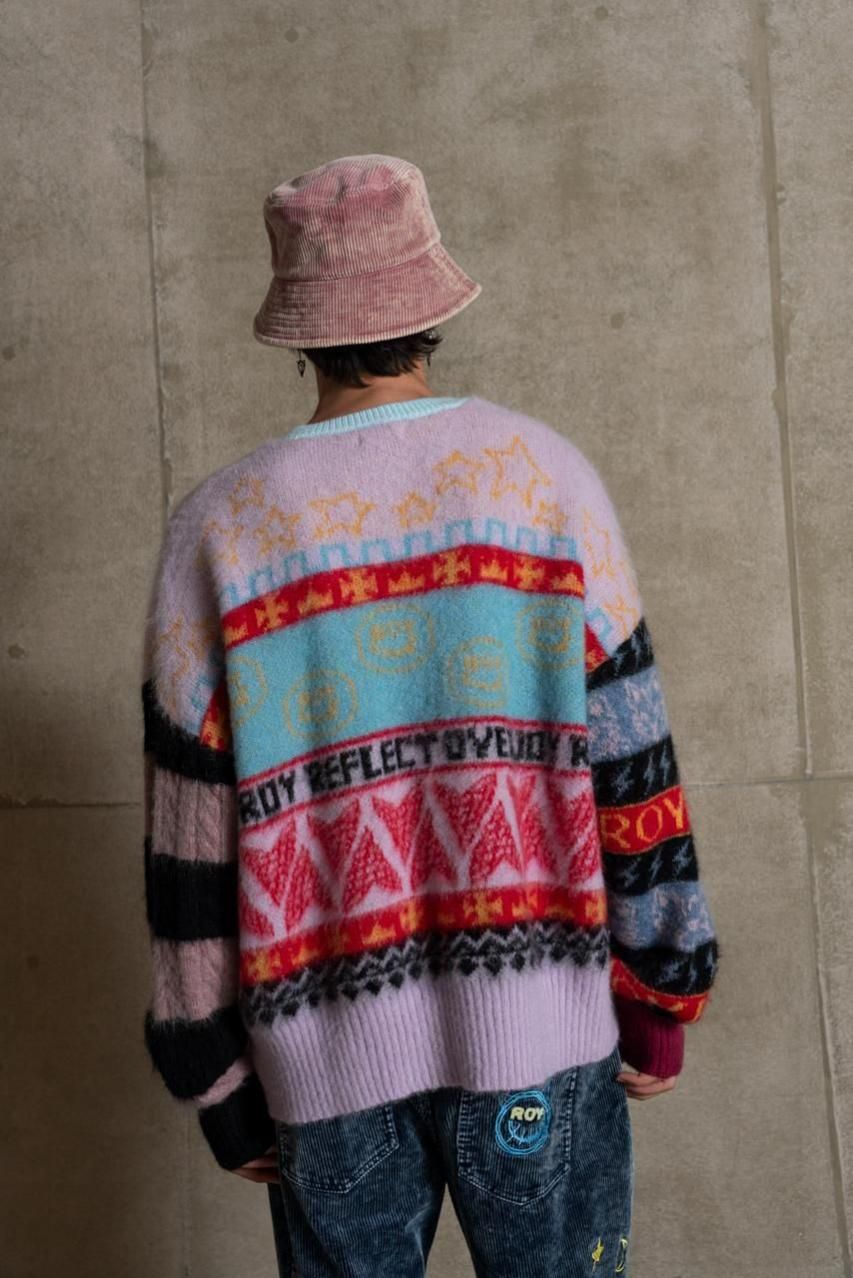 Roy reflectoverjoy ニット ROYロゴ総柄ダメージニット - ROY reflect overjoy
