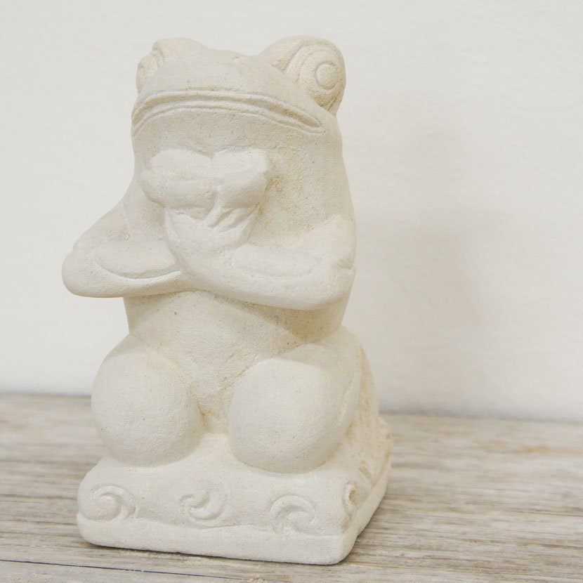 バリ石像カエル・お花/H16cm/SD-025