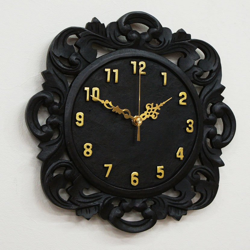 木製アジアン掛け時計・丸型
