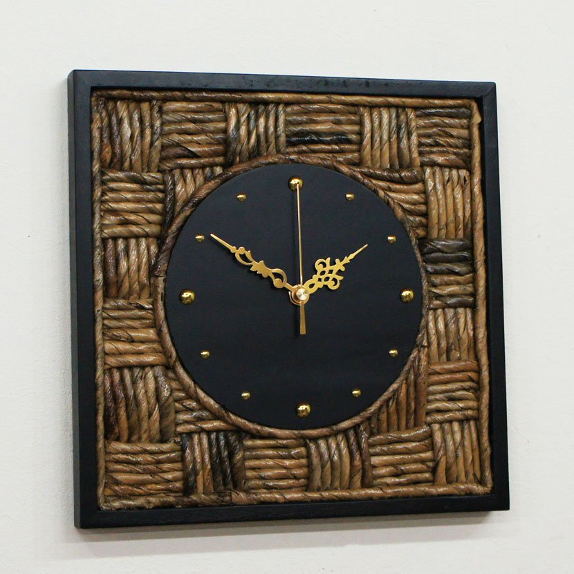 バナナアジアン掛け時計・格子・30×30cm