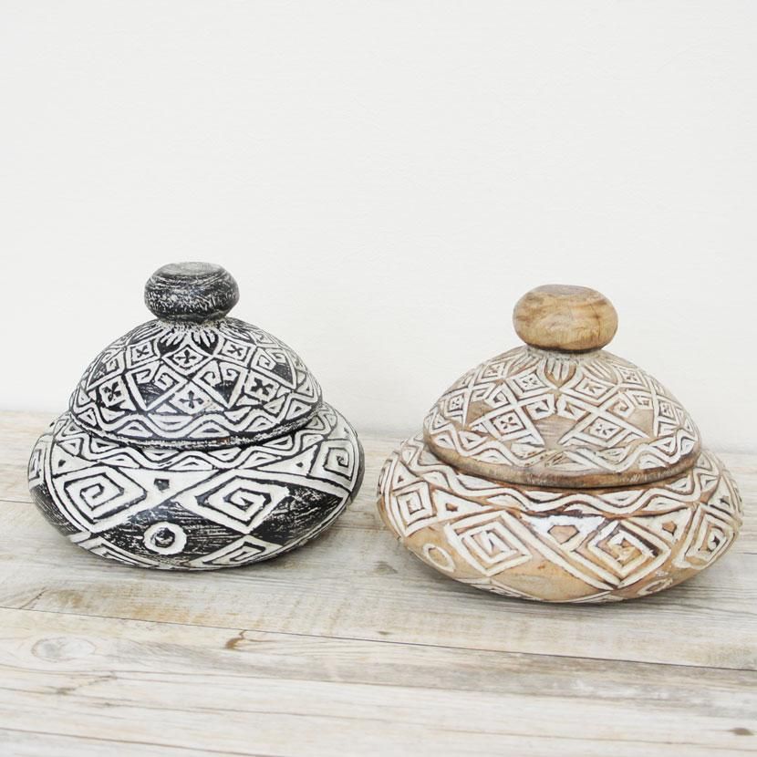 バリ木製彫刻蓋つき小物入れ/直径20cm/AZ-008-2 - アジアン家具 バリ木製彫刻蓋つき小物入れ/直径20cm/AZ-008-2 - アジアン家具