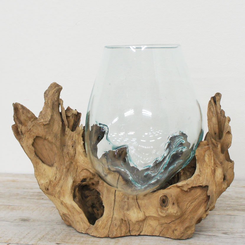 天然木とバリガラスの水鉢/H13*W30/OB-095M-20