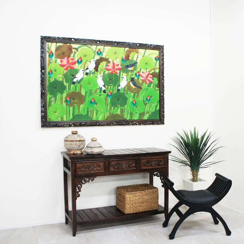 バリ島　絵画　ブンゴセカン　たのめる便　送料込 楽天市場】バリ絵画 鳥の絵 3羽 グレー 白 W80×H60cm