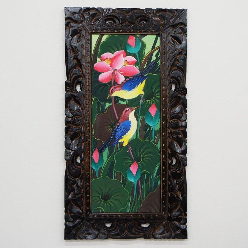 バリ絵画 横94cm縦74cm 森 森林 水辺 滝 川 川辺 草木（バリ