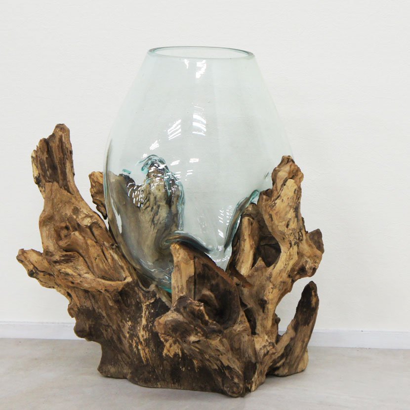 天然木とバリガラスの水鉢・H41*W35cm・OB-095O1-3