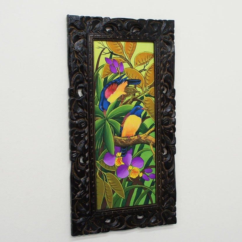 鮮やかで南国チックな飾りやすいサイズのバリ絵画！63/33cm 鮮やかで