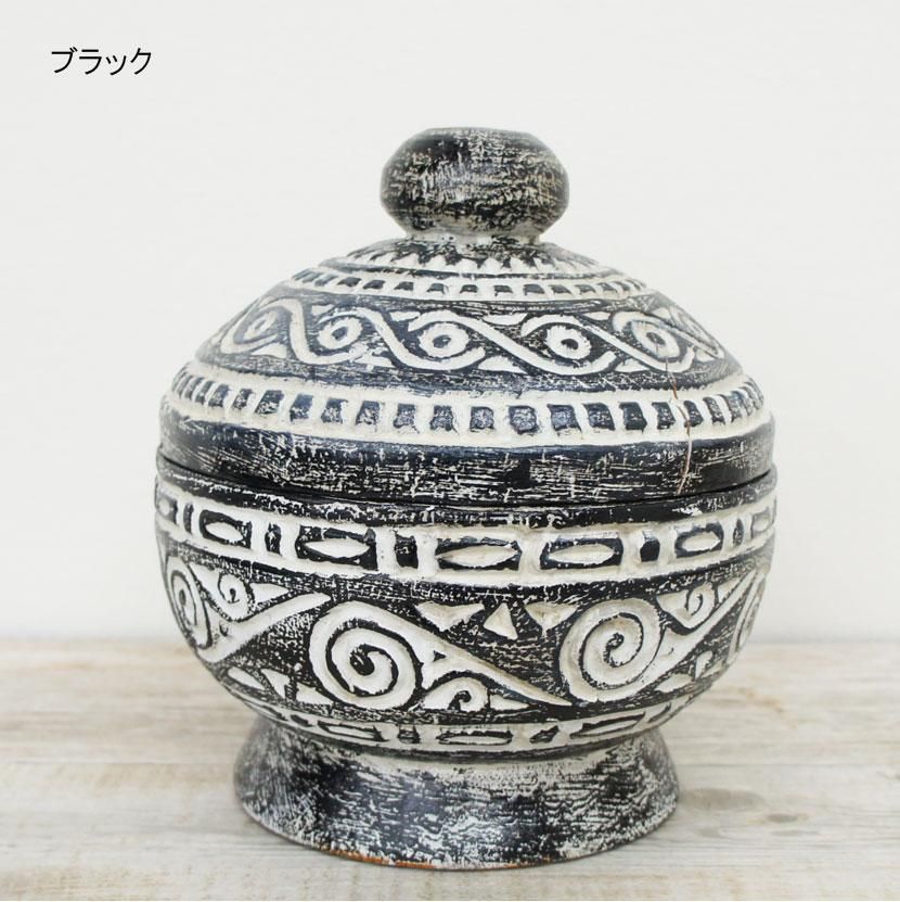 バリ木製彫刻蓋つき小物入れ/直径23cm/AZ-008-3 - アジアン家具 バリ木製彫刻蓋つき小物入れ/直径23cm/AZ-008-3 - アジアン家具