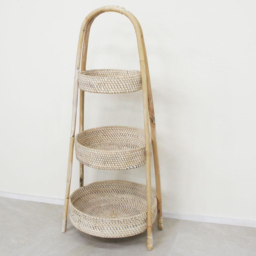 ラタン 3段スタンドバスケット /高さ78cm/AZ-024 - アジアン家具と