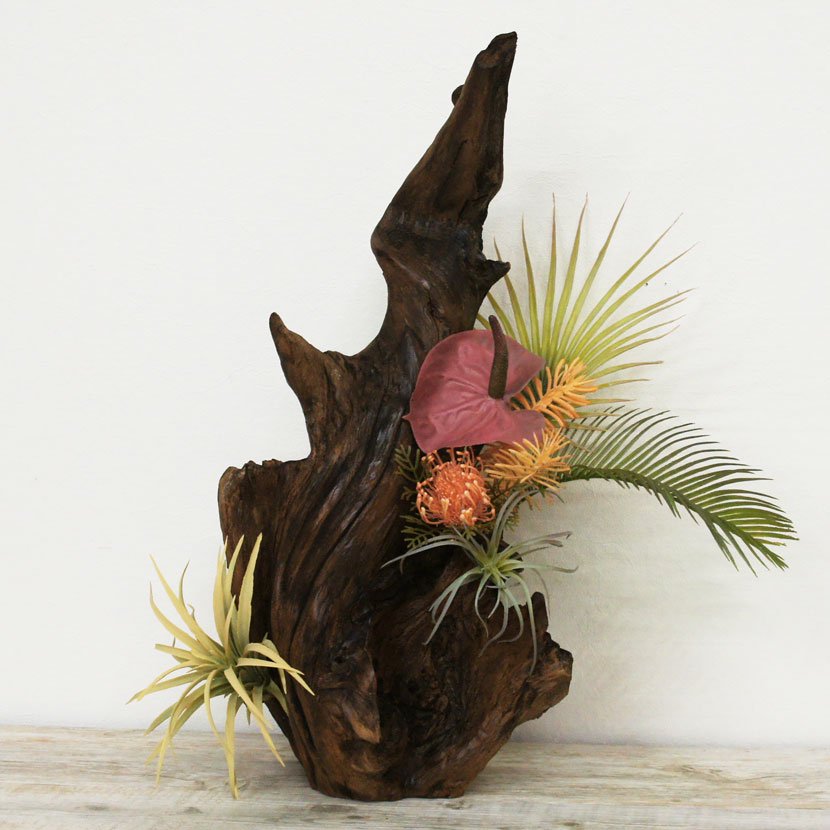 天然流木とトロピカル造花のオブジェ /H55cm/GO-009-1