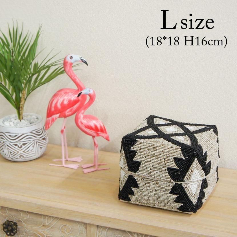 バリ島ソカシ ビーズ蓋付小物入れ /3サイズ/AZ-026-4BL - アジアン家具