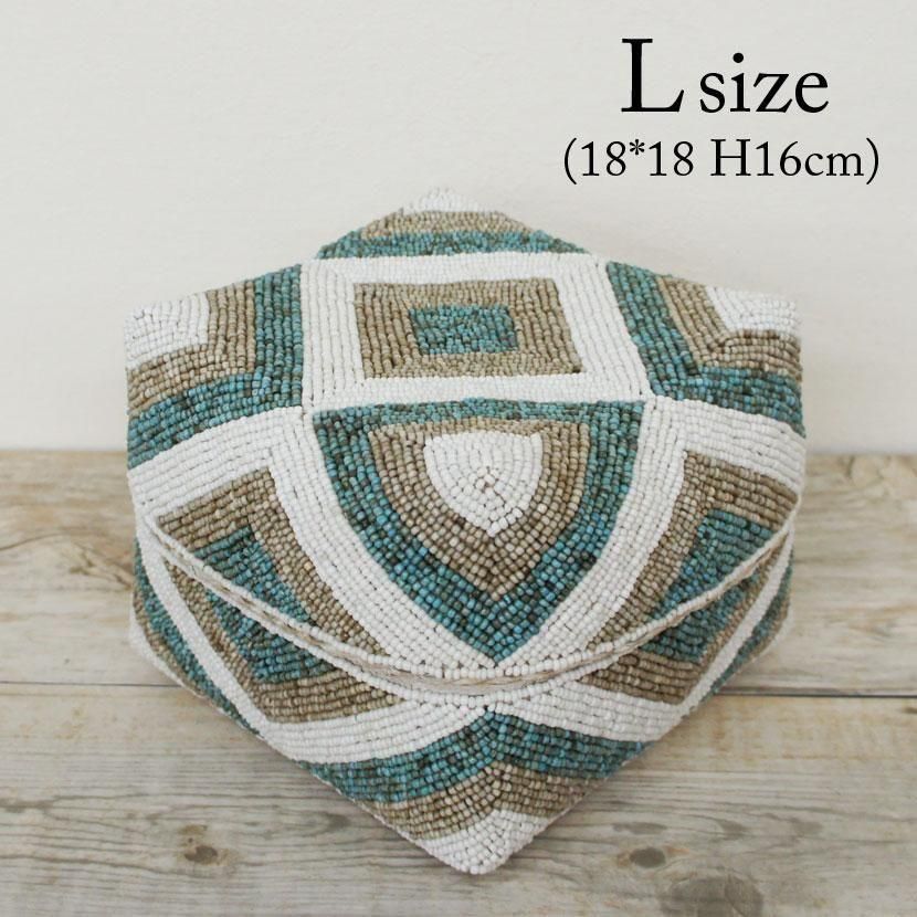 バリ島ソカシ ビーズ蓋付小物入れ /3サイズ/AZ-026-4BU - アジアン家具