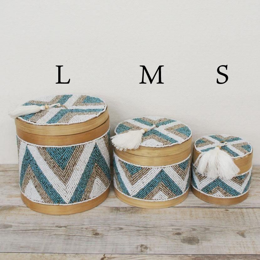 バリ島ソカシ ビーズ蓋付小物入れ /3サイズ/AZ-026-1 - アジアン