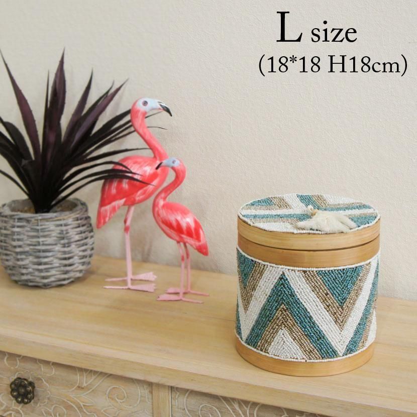 バリ島ソカシ ビーズ蓋付小物入れ /3サイズ/AZ-026-1 - アジアン家具と