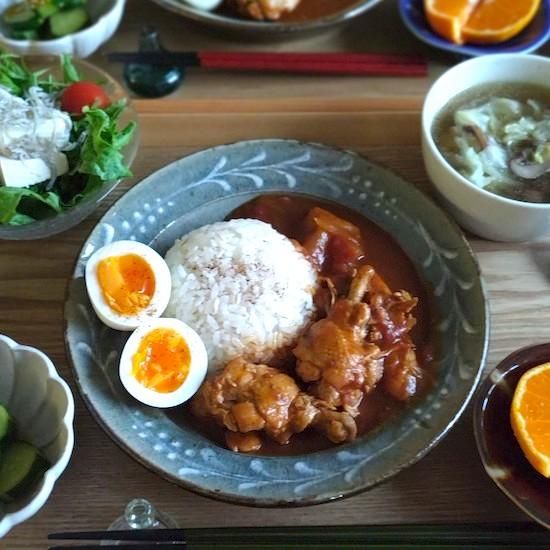 中嶋窯・7寸平皿・青・イッチン - ウツワヤ、シロオサ