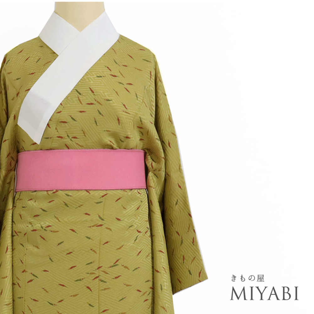 リサイクル長襦袢】長襦袢 袖無双 正絹 【Mサイズ】 ☆4 黄土地 唐辛子