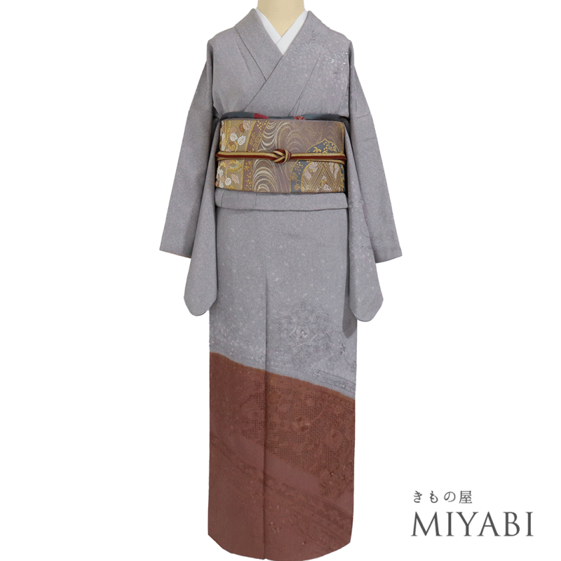 M-026 訪問着 付下げ 汕頭刺繍 着物 正絹 広衿 袷