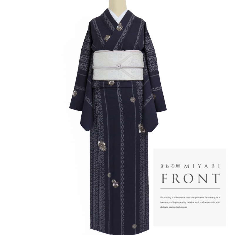 小紋 うらやましく 着物 中古 ポリエステル 袷 きもの英 身丈