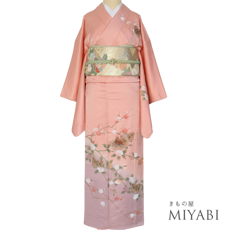 D632 訪問着　ラメ　郡鶴　金彩　正絹　着物　袷　　極美品 2276］訪問着 美品 汕頭刺繍 スワトウ 金銀彩 正絹 着物 袷