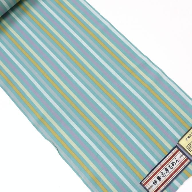 伊勢木綿 木綿反物 棒縞 緑×黄 伊勢志摩もめん - 染重オンライン