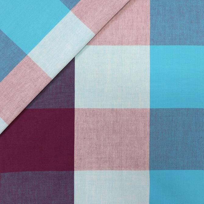 伊勢木綿 木綿反物 箱格子 三升 「夏疾風」 赤紫×水 【染重