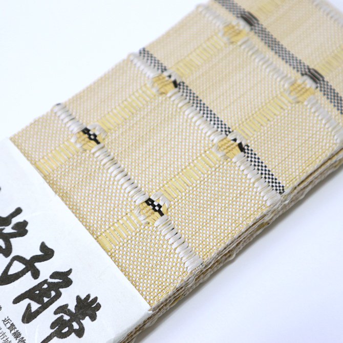 紳士 角帯 「紙格子」 米沢織 正絹 紙布 キナリ 【染重オンライン