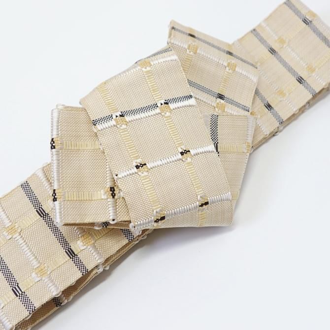 紳士 角帯 「紙格子」 米沢織 正絹 紙布 キナリ 【染重