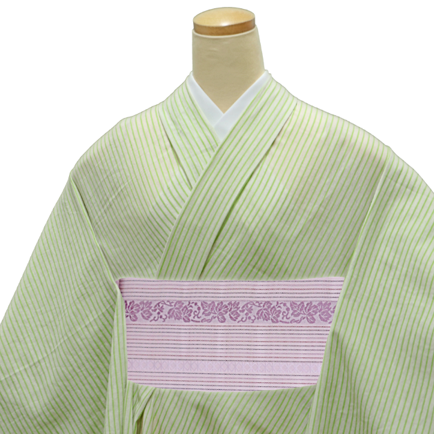 伊勢綿麻 麻混 木綿反物 リーフグリーン ストライプ 縞 夏用伊勢 伊勢綿麻 麻混 木綿反物 リーフグリーン ストライプ 縞 夏用伊勢