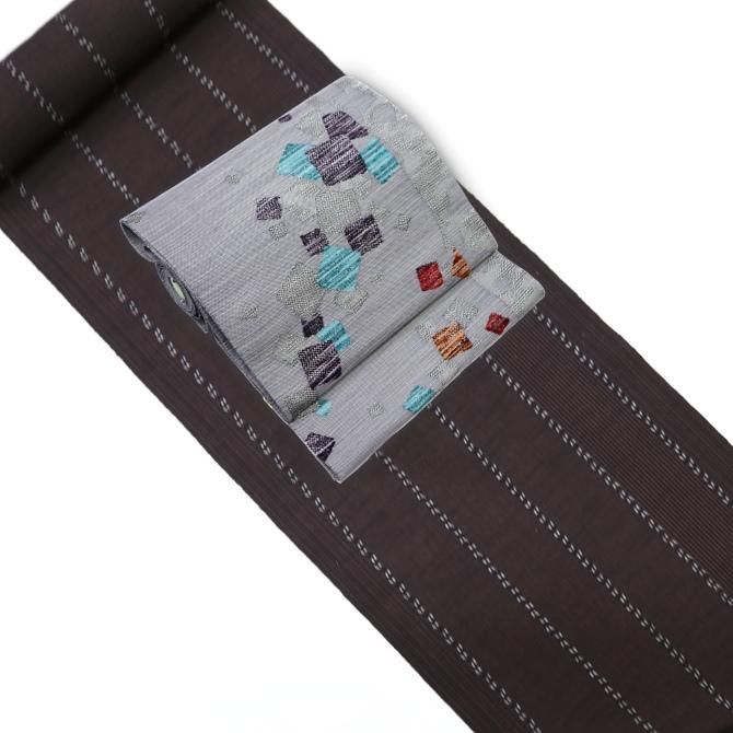 本場久留米絣 木綿反物 もめん 茶 かすり 縞 4種縞 珈琲色 【染重