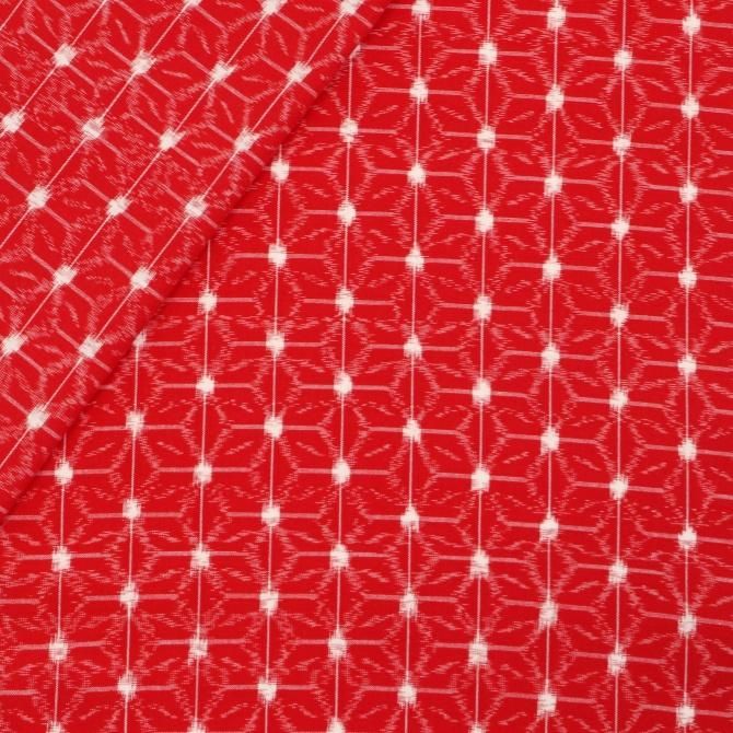 本場久留米絣 木綿反物 もめん レッド 麻の葉 久留米かすり 【染重