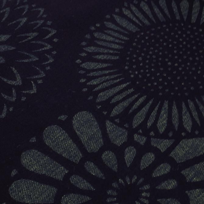 紺仁」 綿きもの 綾織り大型染 菊花文様 ブラック 小千谷 片貝木綿 綿