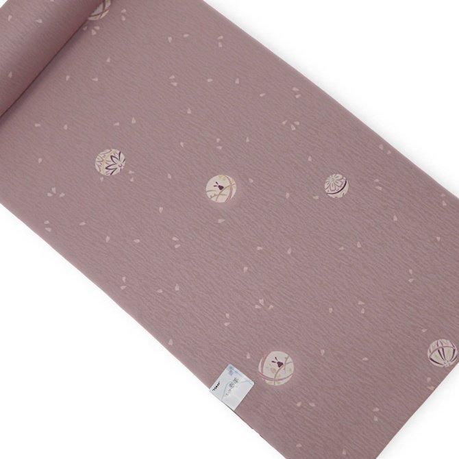 小紋 灰桜色 東レ シルック 丸にウサギ 毬 花吹雪 洗える着物