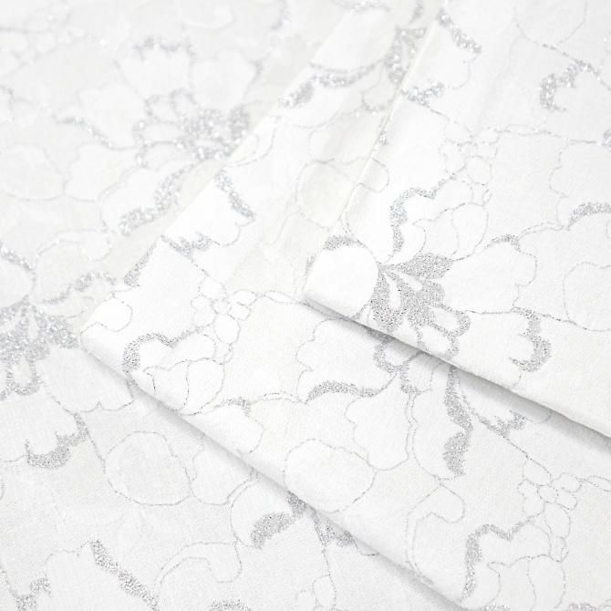 西陣レース袋帯 西陣 レース袋帯 白 銀 シンメトリーフラワー オフホワイト 総レース