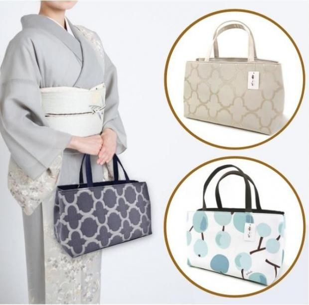 和洋兼用 ファブリックバッグ  横型 A4対応 帆布  「華千年」 サブバッグ トートバッグ 着物バッグ お茶 お稽古 カジュアル 半礼装