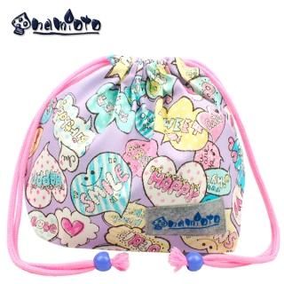 SMILE パープル 巾着中 弁当箱入れ マチ有りお弁当袋 ネームタグ付き ハンドメイド 手作り 日本製の商品画像