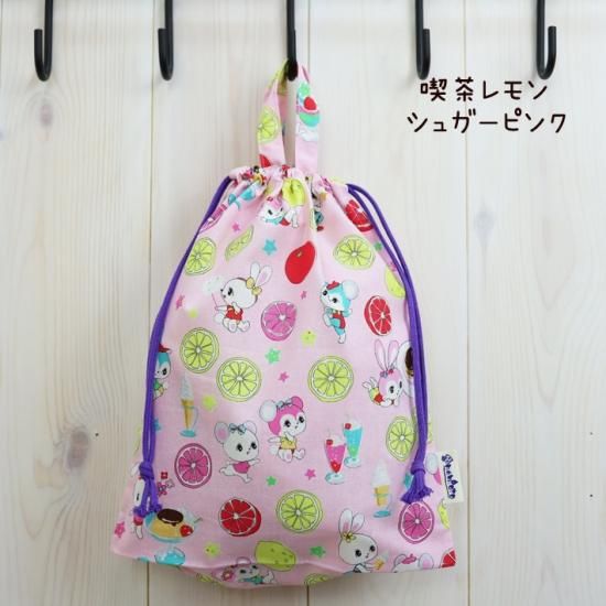 経典 ピンクチェック 大きめ巾着袋(体操服袋・お着替え袋におすすめ 手提げ・レッスンバッグ・入園グッズ
