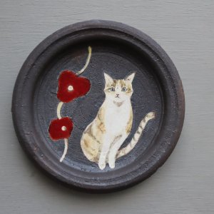 acne pottery studio　猫のドーナツ型壁掛け花器