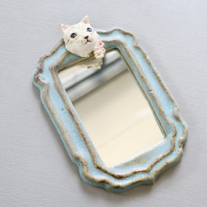 acne pottery studio　猫の壁掛け鏡 (サバトラ)