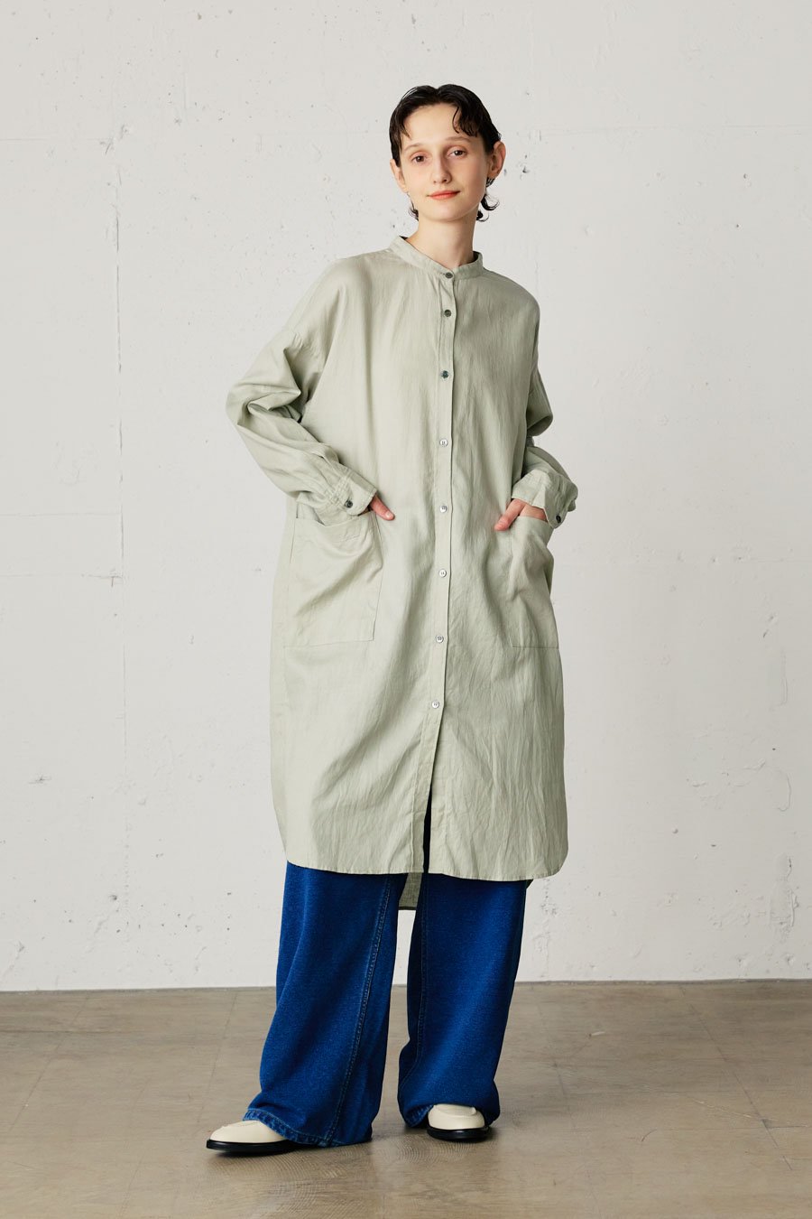 cotton linen work shirt one-piece - MidiUmi（ミディウミ）｜ONLINE SHOP