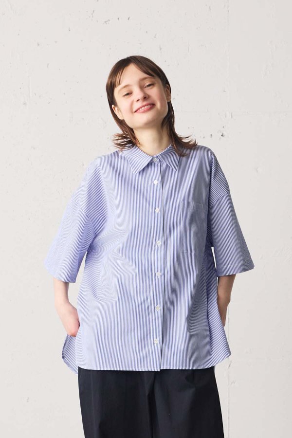 <img class='new_mark_img1' src='https://img.shop-pro.jp/img/new/icons8.gif' style='border:none;display:inline;margin:0px;padding:0px;width:auto;' />stripe half sleeve wide shirt