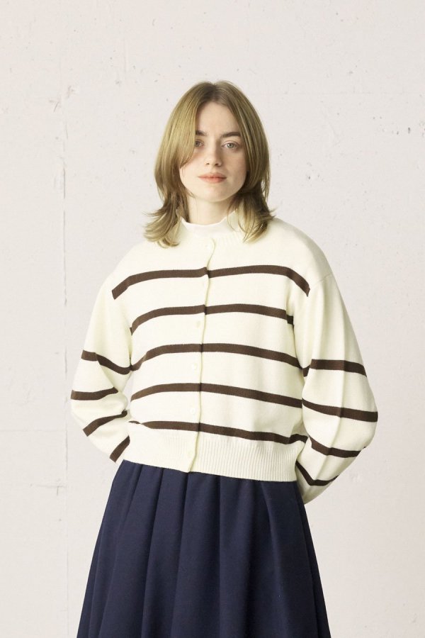 CLUEL12Ǻܡborder knit short cardigan