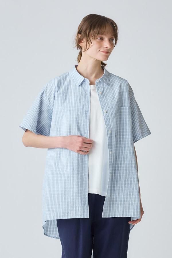 half sleeve patterned wide long shirt
