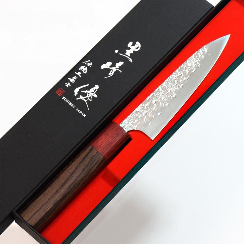 黒崎優 「雫」 ペティナイフ120mm 粉末ハイス鋼・鎚目打・紫檀 黒崎優 「雫」 ペティナイフ120mm 粉末ハイス鋼・鎚目打・紫檀