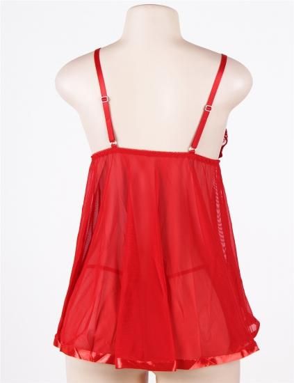 シースルー胸元フラワーレース ベビードール【カラー：レッド】【サイズ：M/L/LL/3L/4L/5L/6L】